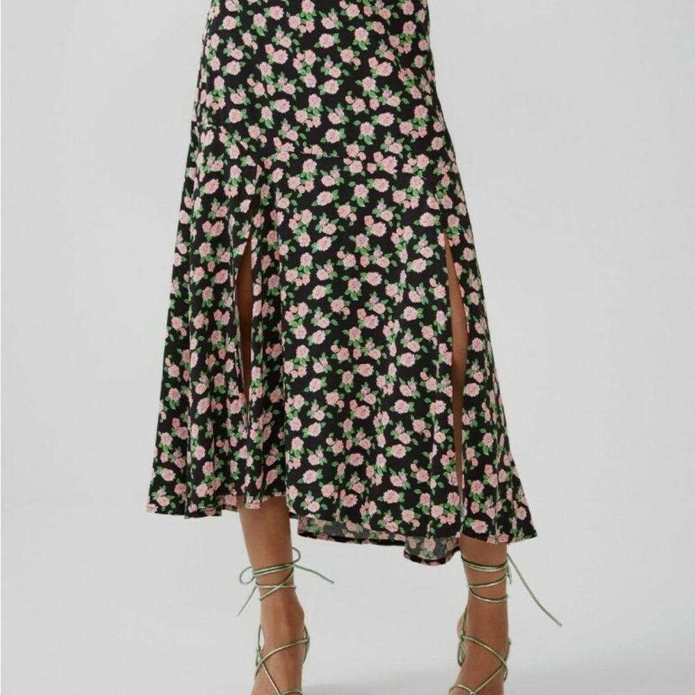Zara Black Ditsy Midi Skirt with Slits